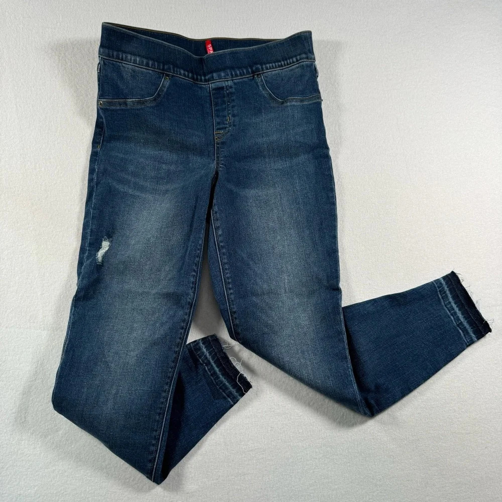 Spanx Skinny Pull On Jean Leggings Womens Size Medium Blue Mid Rise Stretch